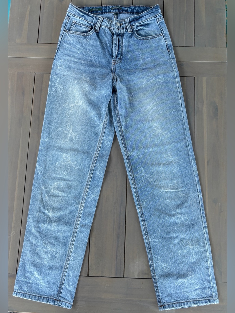 wild fable Light Blue Embroidered Straight-Leg Jeans